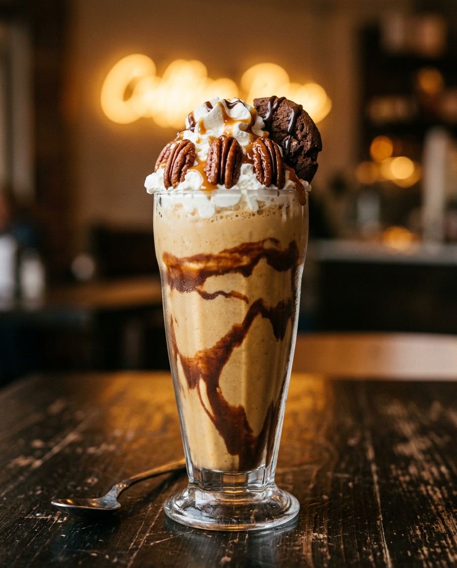 Golden Panther butter pecan milkshake with caramel drizzle
