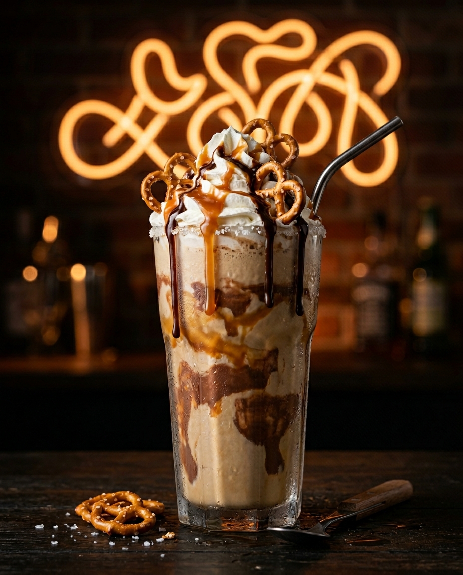 Pretzel Panther sweet and salty milkshake with mini pretzels